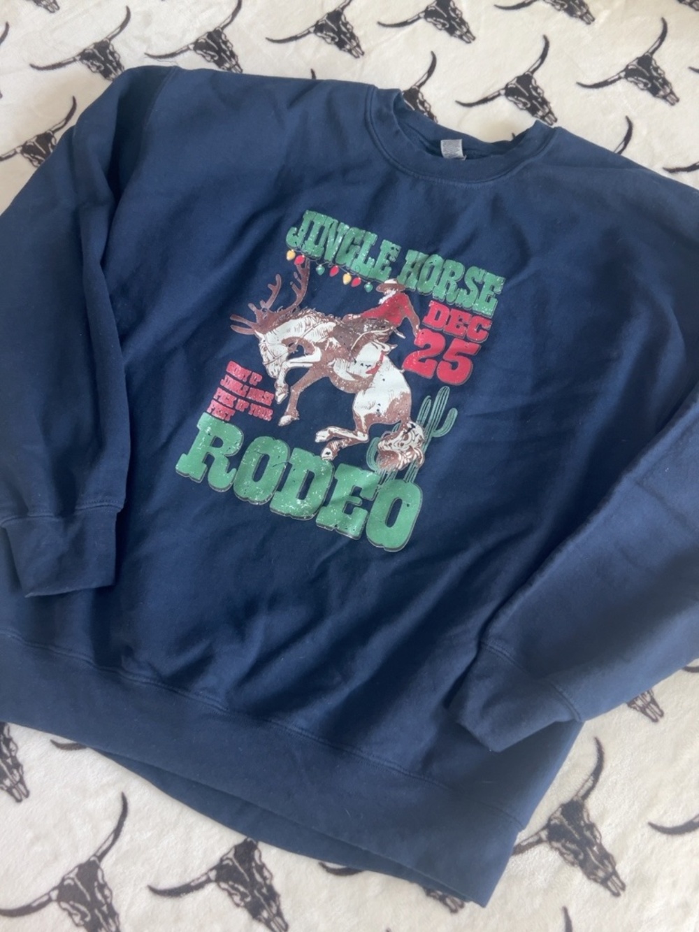 Gildan Jingle Horse Rodeo Christmas Sweatshirt Western Cowboy Size L